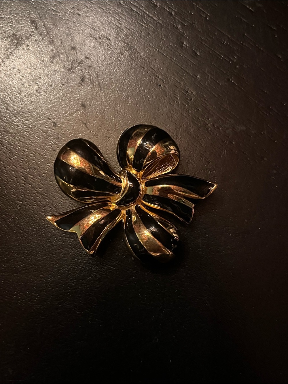 Vintage Gold and Black Ribbon Bow Brooch Joan Rivers